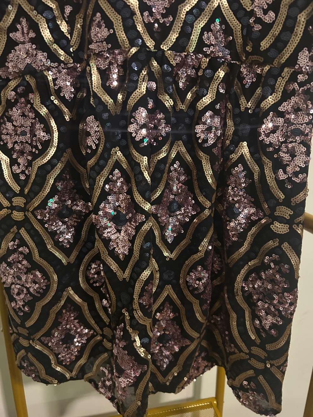 Anthropologie Black Dress with Pink Sequins and Gold Embroidery - Picture 3 of 5